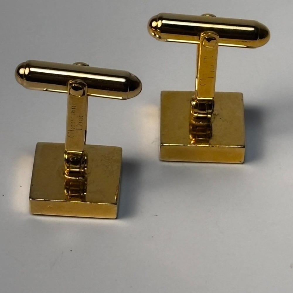 Christian Dior Vintage Cuff Links Gold Tone Wood Grain Decor Signed - Picture 4 of 6